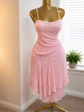 SHEIN Light Pink Floral Lace Slip Midi Dress